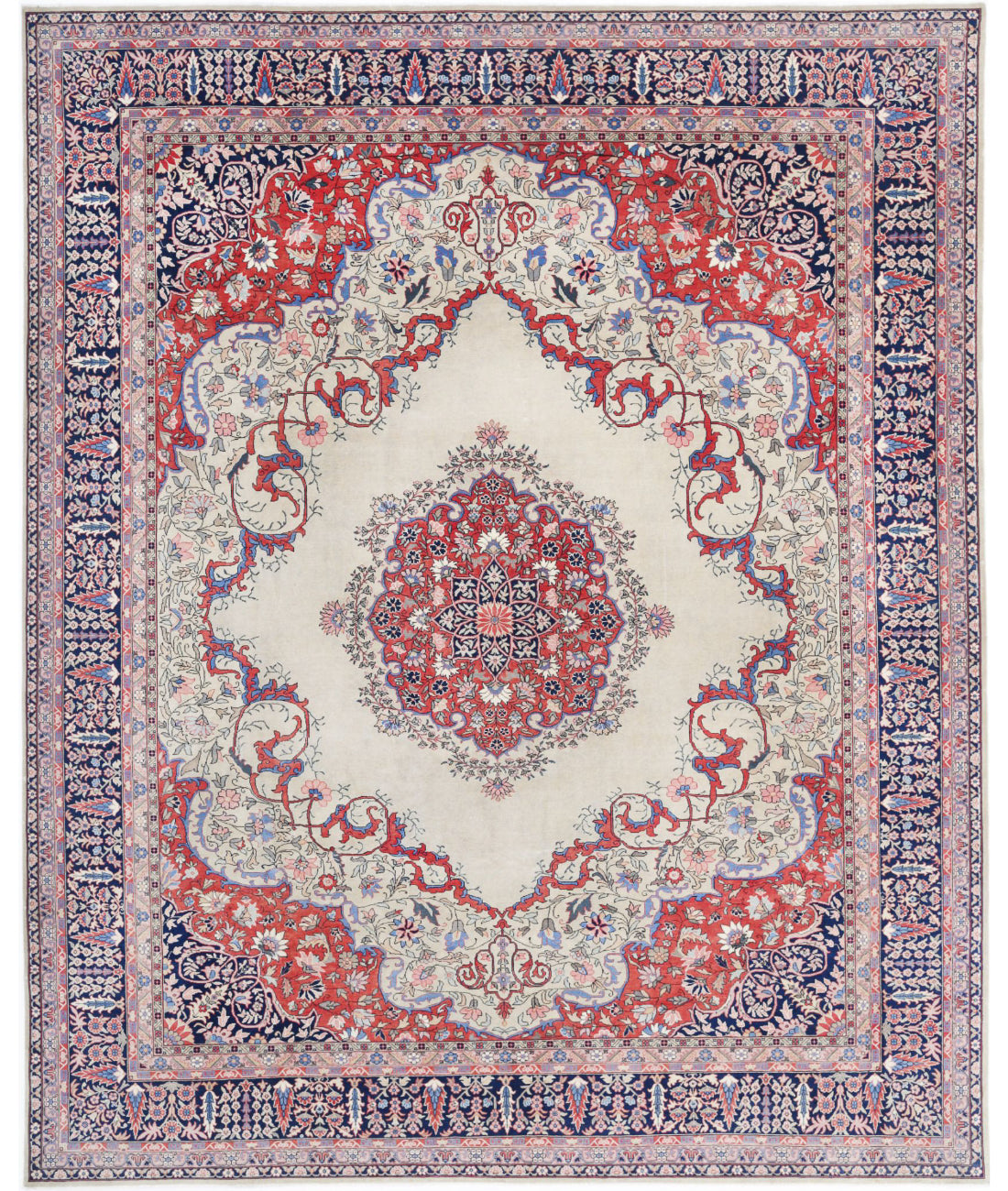 Tabriz 11'7'' X 14'5'' Hand-Knotted Wool Rug 11'7'' x 14'5'' (348 X 433) / Ivory / Blue