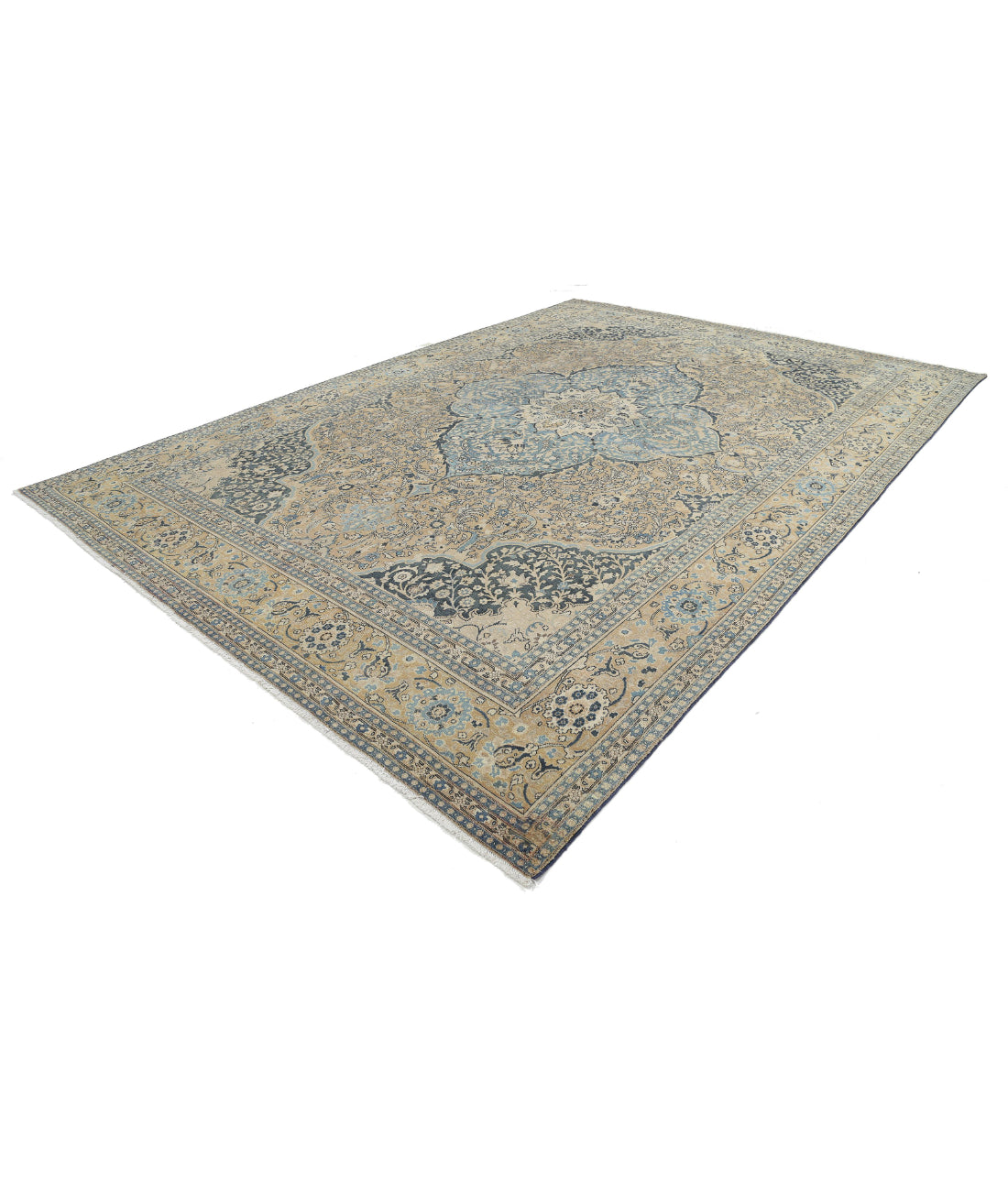 Tabriz 10'7'' X 15'3'' Hand-Knotted Wool Rug 10'7'' x 15'3'' (318 X 458) / Taupe / Blue