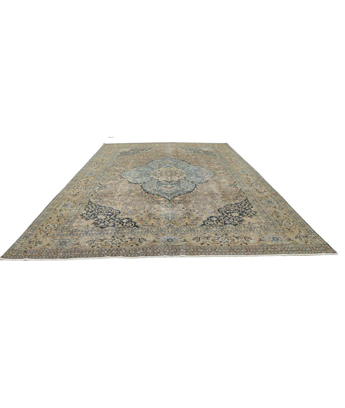 Tabriz 10'7'' X 15'3'' Hand-Knotted Wool Rug 10'7'' x 15'3'' (318 X 458) / Taupe / Blue