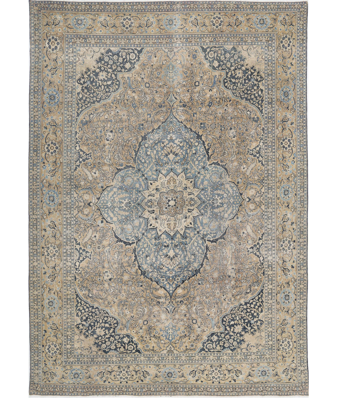 Tabriz 10'7'' X 15'3'' Hand-Knotted Wool Rug 10'7'' x 15'3'' (318 X 458) / Taupe / Blue