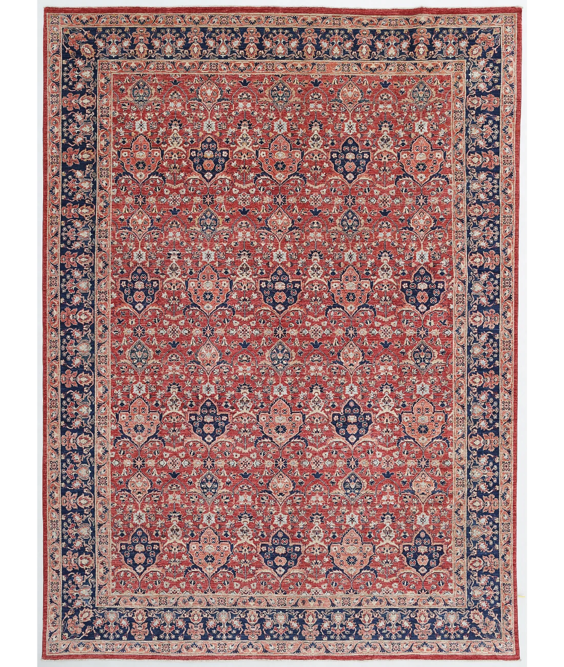 Hand Knotted Tabriz Wool Rug 9' 10" X 13' 6" 9' 10" X 13' 6" (300 X 411) / Rust / Blue