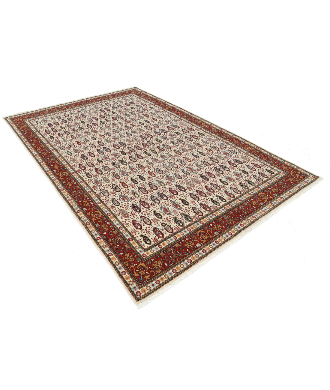 Tabriz 6'5'' X 9'5'' Hand-Knotted Wool Rug 6'5'' x 9'5'' (193 X 283) / Ivory / Red