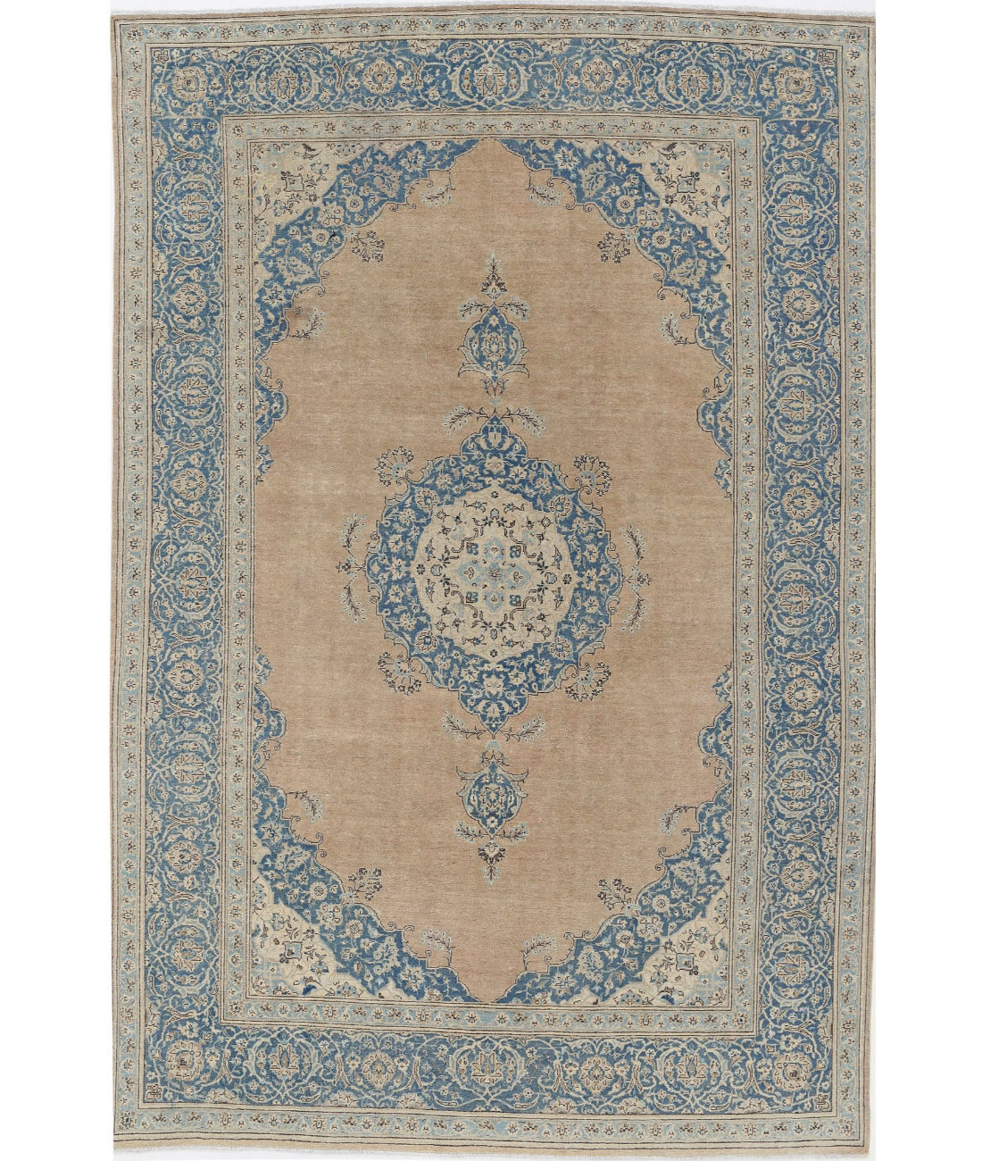 Tabriz 7'4'' X 11'1'' Hand-Knotted Wool Rug 7'4'' x 11'1'' (220 X 333) / Taupe / Blue