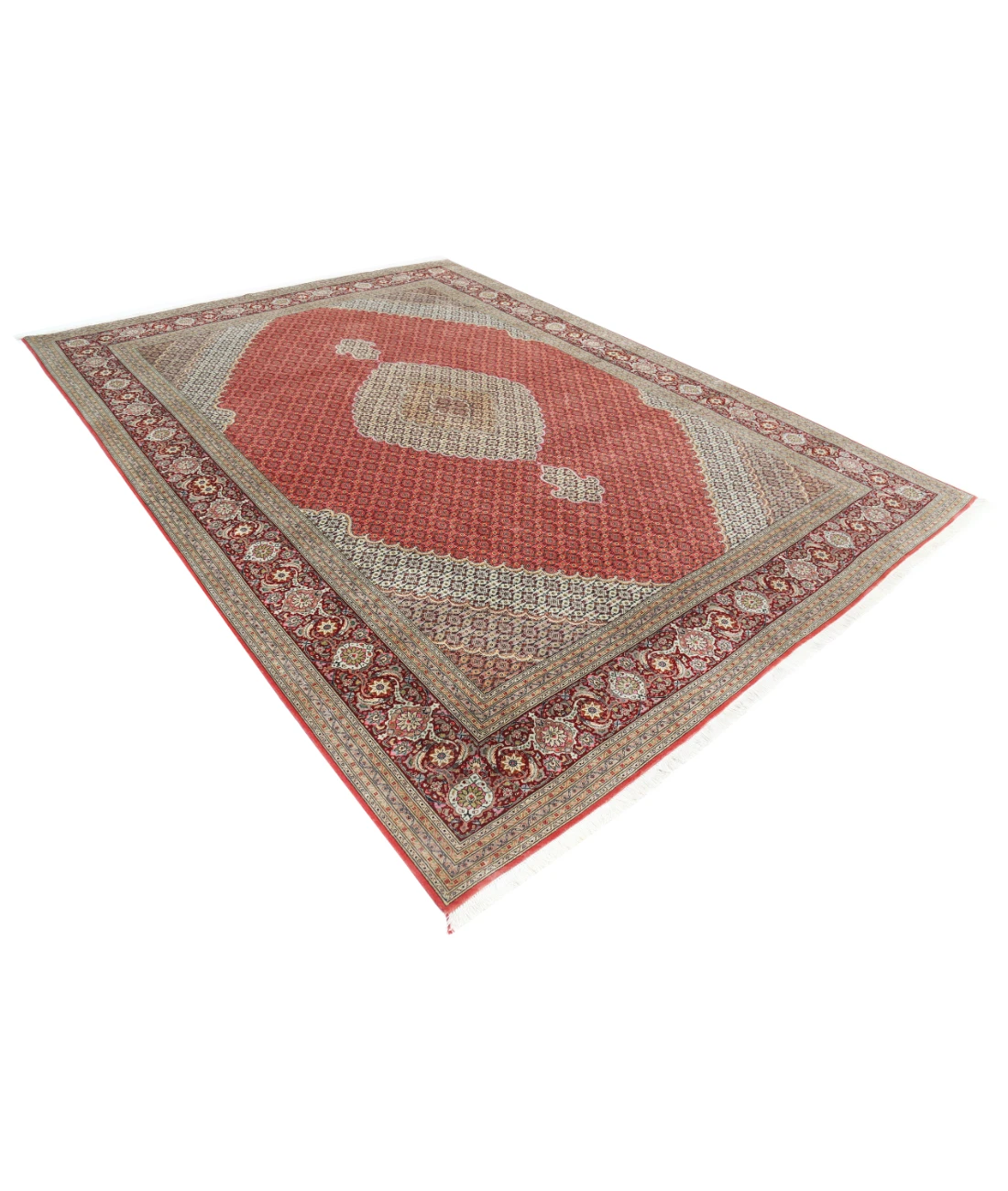 Hand Knotted Tabriz Wool & Silk Rug 8' 0" X 11' 3" 8' 0" X 11' 3" (244 X 343) / Peach / Red