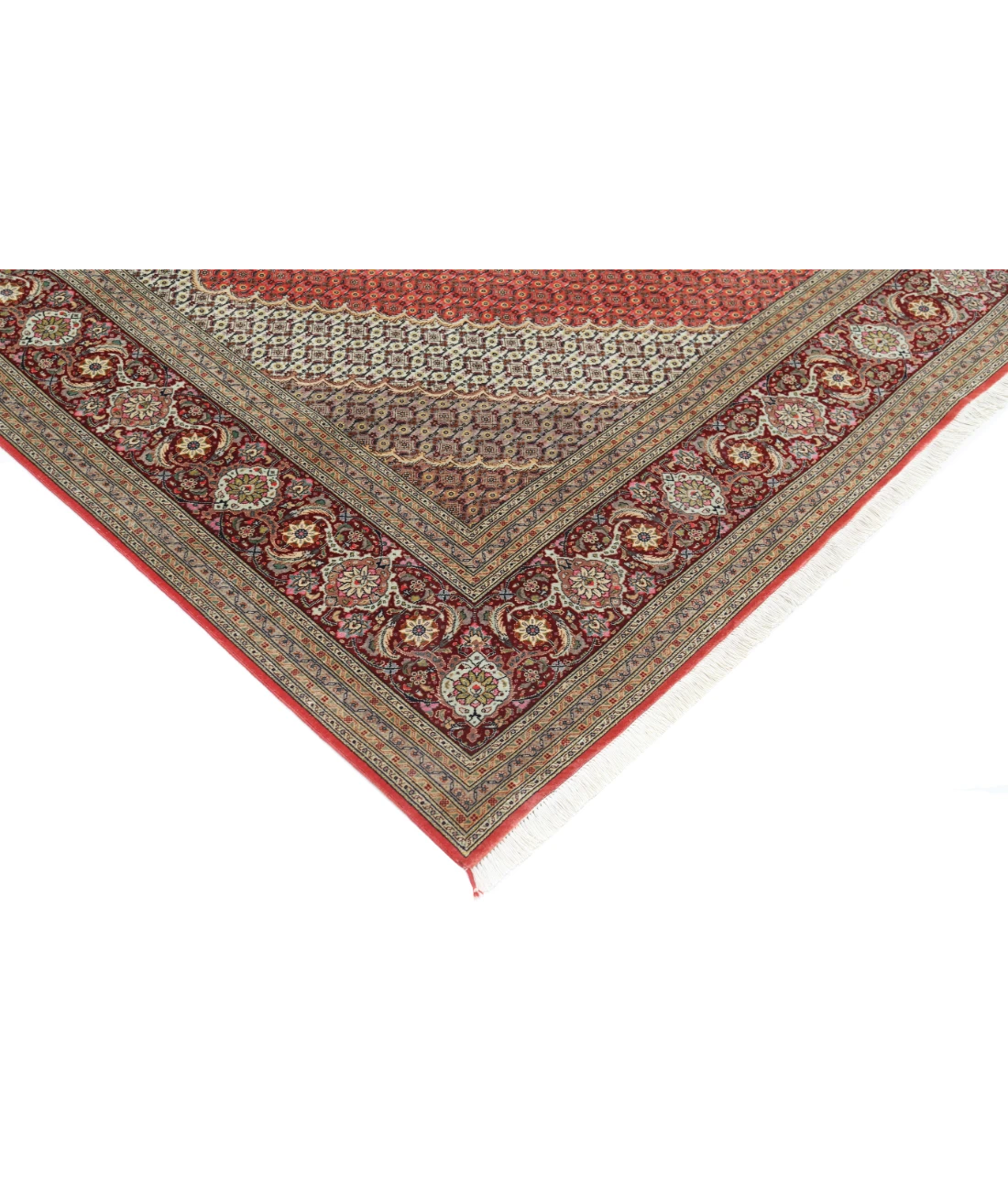 Hand Knotted Tabriz Wool & Silk Rug 8' 0" X 11' 3" 8' 0" X 11' 3" (244 X 343) / Peach / Red