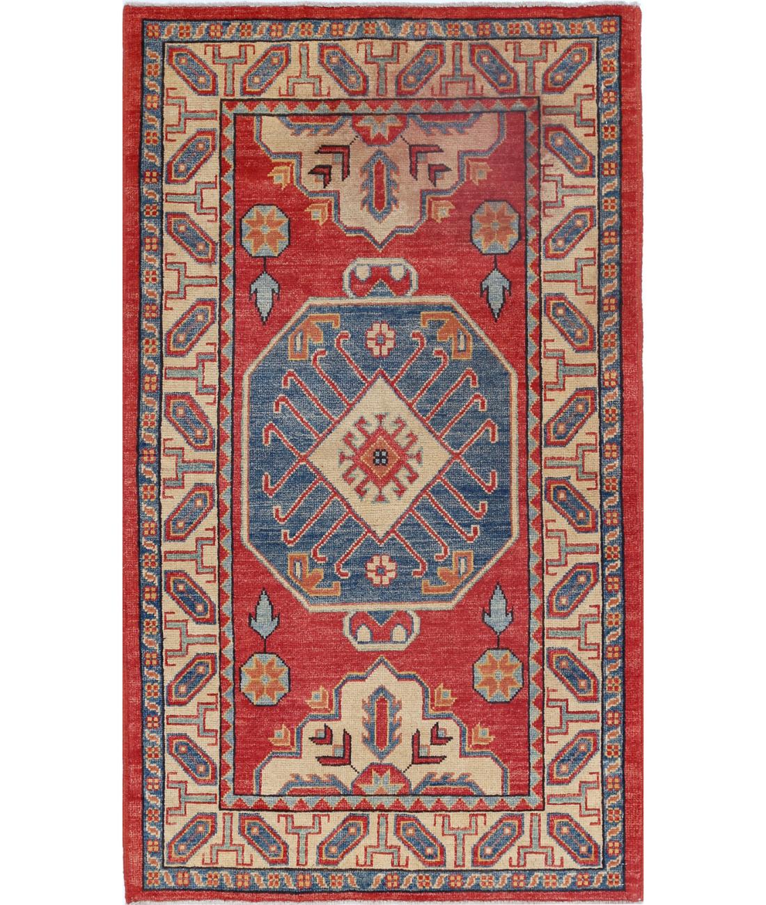 Kazak 2' 11" X 5' 9" Hand-Knotted Wool Rug 2' 11" X 5' 9" (89 X 175) / Red / Ivory