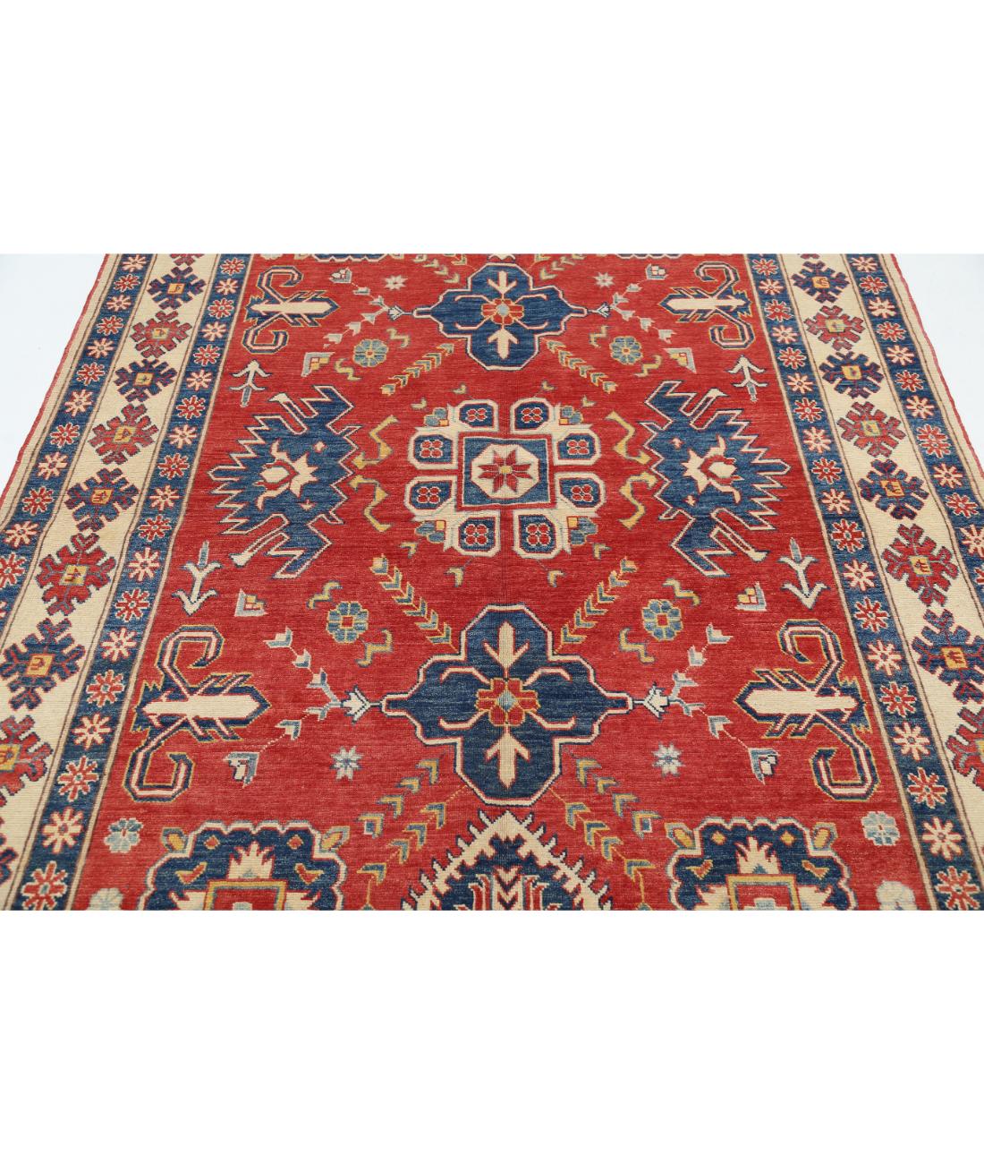 Kazak 5' 6" X 8' 10" Hand-Knotted Wool Rug 5' 6" X 8' 10" (168 X 269) / Red / Ivory