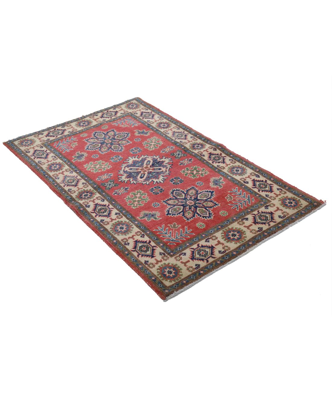 Kazak 3' 0" X 4' 11" Hand-Knotted Wool Rug 3' 0" X 4' 11" (91 X 150) / Red / Ivory