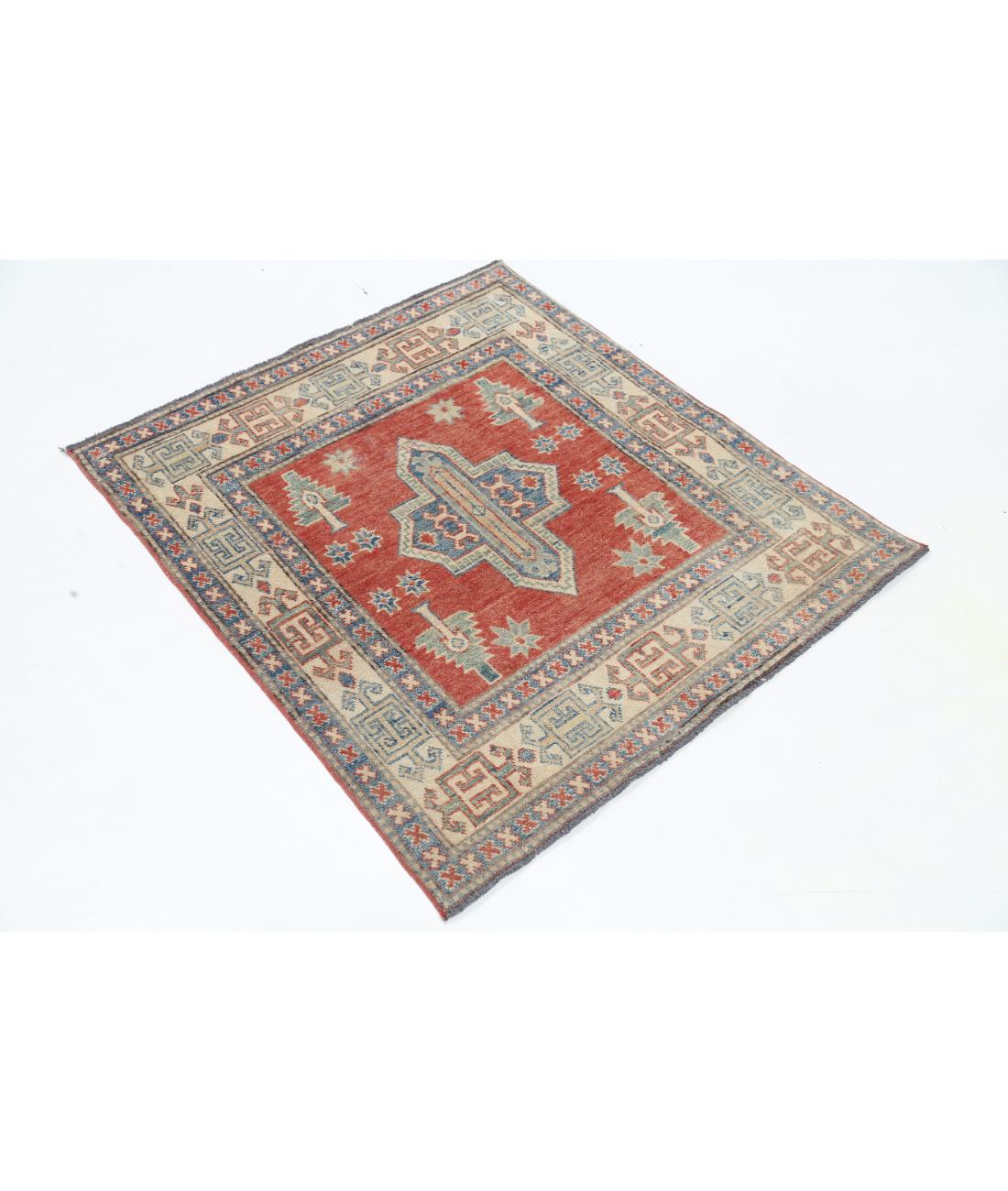 Kazak 3' 2" X 3' 5" Hand-Knotted Wool Rug 3' 2" X 3' 5" (97 X 104) / Red / Ivory