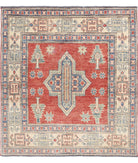 Kazak 3' 2" X 3' 5" Hand-Knotted Wool Rug 3' 2" X 3' 5" (97 X 104) / Red / Ivory