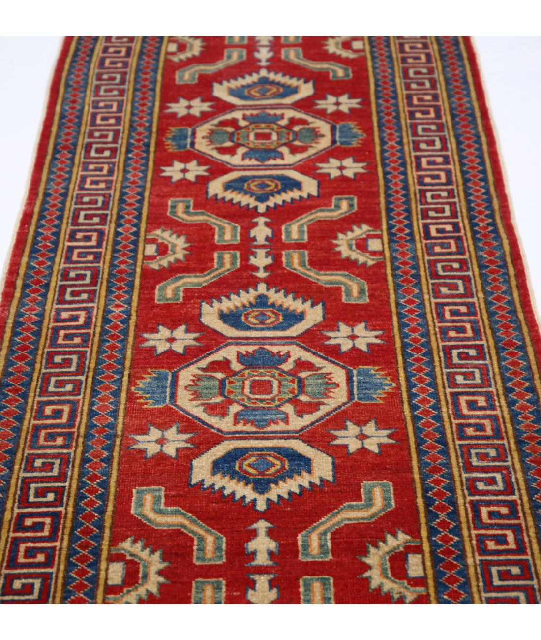 Kazak 2' 8" X 11' 7" Hand-Knotted Wool Rug 2' 8" X 11' 7" (81 X 353) / Red / Ivory