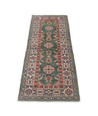 Kazak 2' 1" X 5' 8" Hand-Knotted Wool Rug 2' 1" X 5' 8" (64 X 173) / Green / Ivory