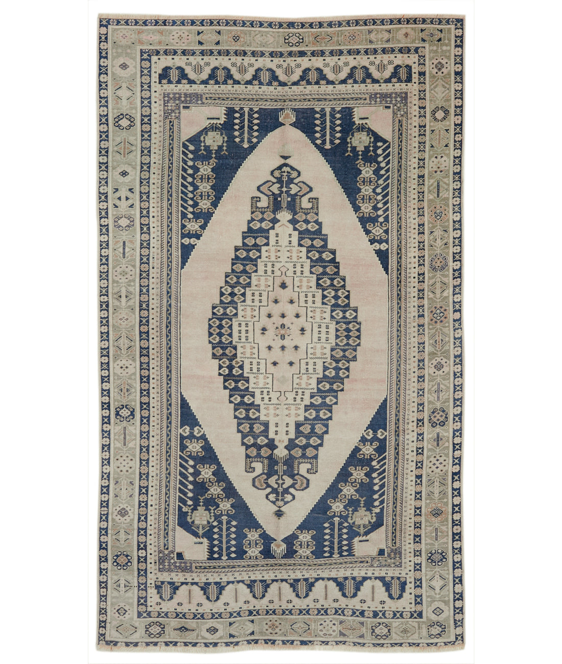 Taspinar 5' 5" X 9' 6" Hand-Knotted Wool Rug 5' 5" X 9' 6" (165 X 290) / Ivory / Blue
