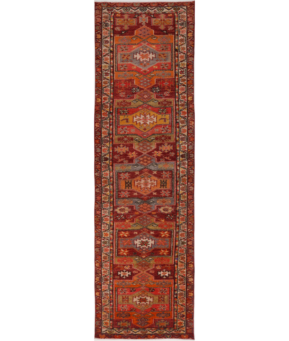 Herki 3' 2" X 12' 4" Hand-Knotted Wool Rug 3' 2" X 12' 4" (97 X 376) / Burgundy / Ivory