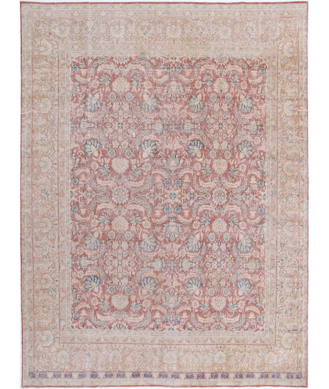 Hand Knotted Vintage Wool Rug 9' 6" X 12' 11" 9' 6" X 12' 11" (290 X 394) / Red / Brown
