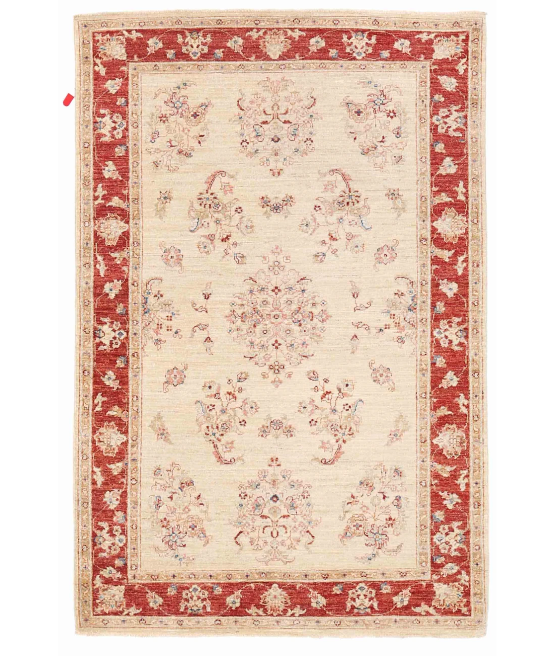 Hand Knotted Ziegler Wool Rug 3' 11" X 5' 11" 3' 11" X 5' 11" (119 X 180) / Ivory / Red