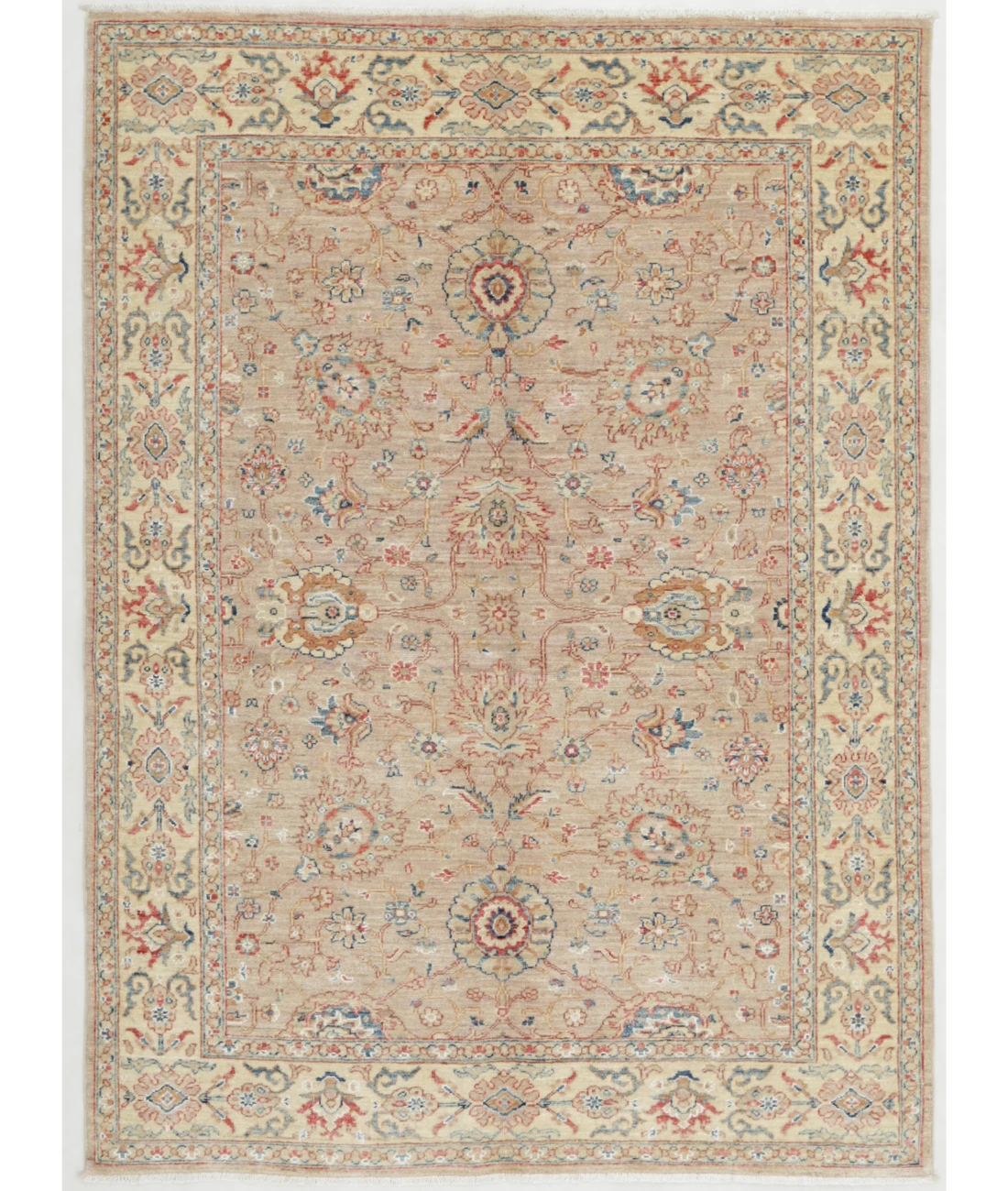 Hand Knotted Ziegler Wool Rug 4' 11" X 6' 9" 4' 11" X 6' 9" (150 X 206) / Taupe / Ivory
