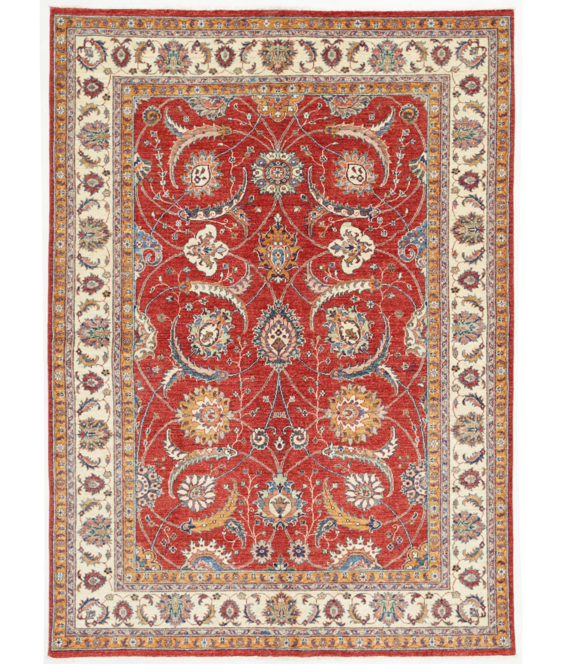 Hand Knotted Ziegler Wool Rug 5' 7" X 7' 8" 5' 7" X 7' 8" (170 X 234) / Red / Ivory