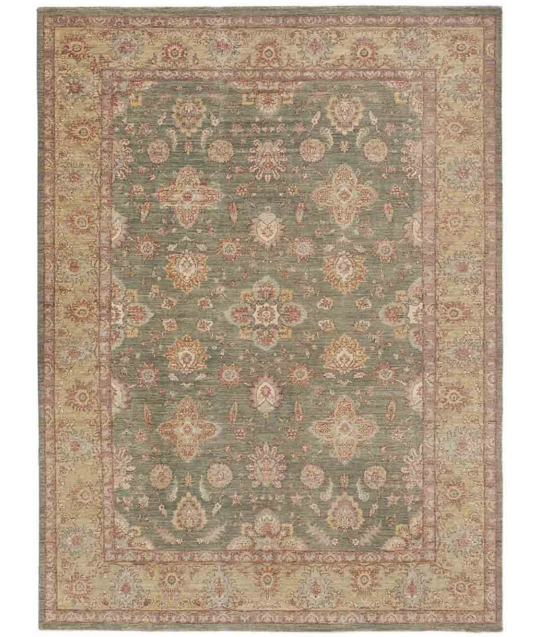 Hand Knotted Ziegler Wool Rug 9' 11" X 13' 10" 9' 11" X 13' 10" (302 X 422) / Green / Beige