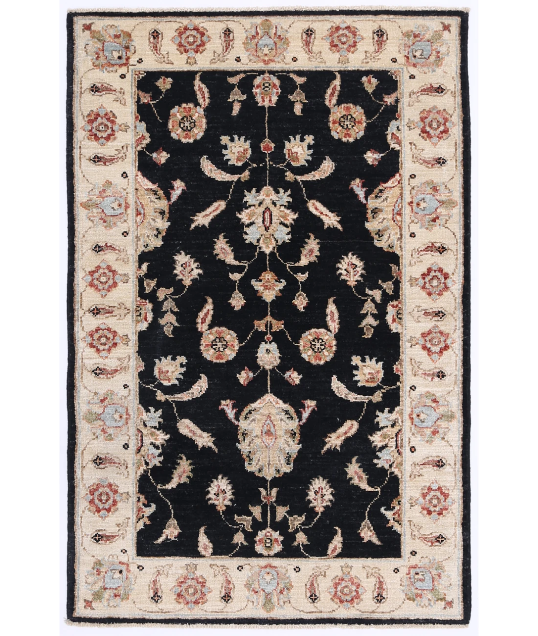 Hand Knotted Ziegler Wool Rug 2' 7" X 3' 11" 2' 7" X 3' 11" (79 X 119) / Black / Ivory
