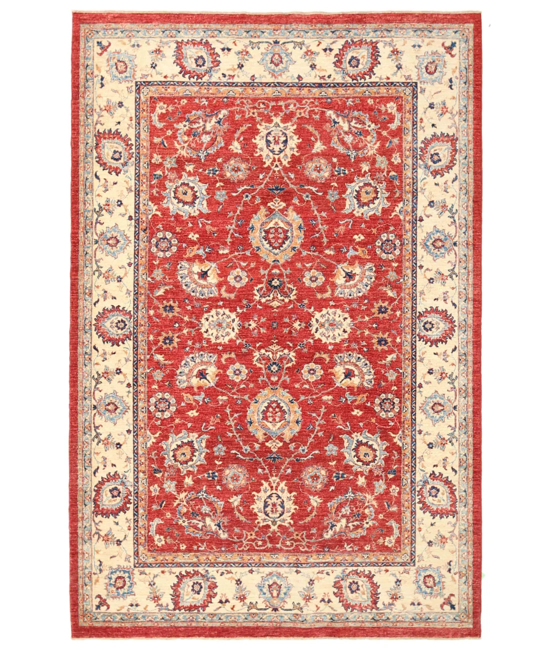 Hand Knotted Ziegler Wool Rug 6' 9" X 10' 2" 6' 9" X 10' 2" (206 X 310) / Red / Ivory