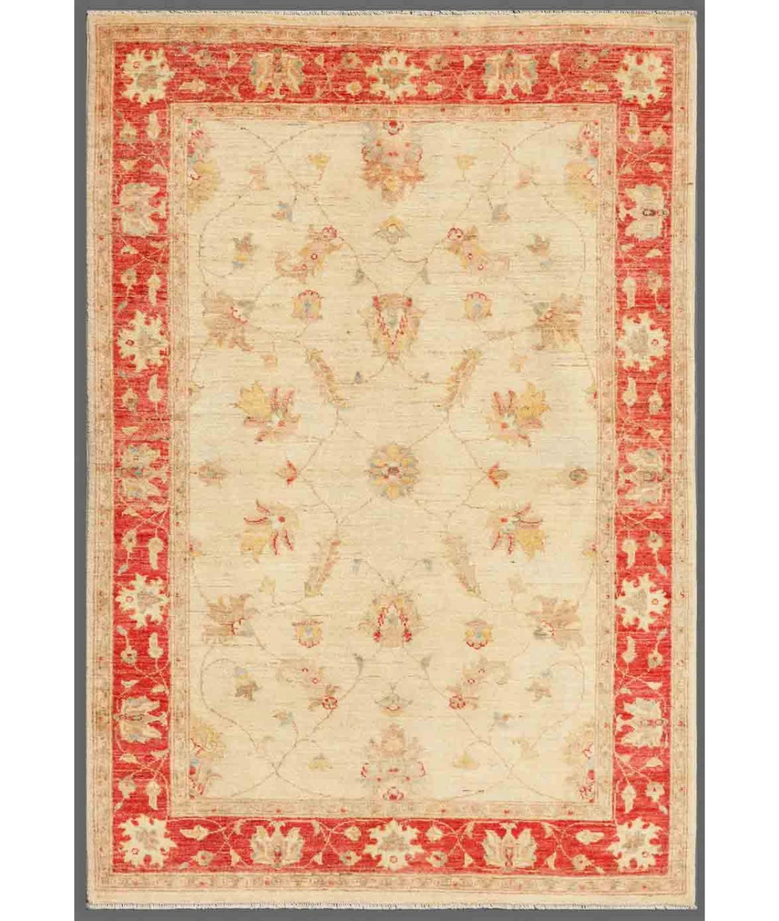 Hand Knotted Ziegler Wool Rug 4' 1" X 5' 11" 4' 1" X 5' 11" (124 X 180) / Ivory / Red