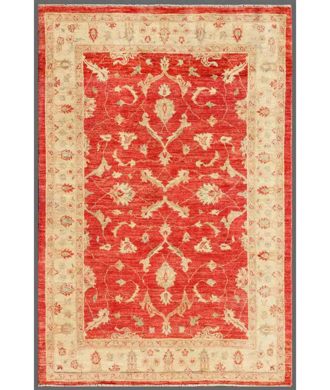 Hand Knotted Ziegler Wool Rug 4' 0" X 6' 0" 4' 0" X 6' 0" (122 X 183) / Red / Ivory