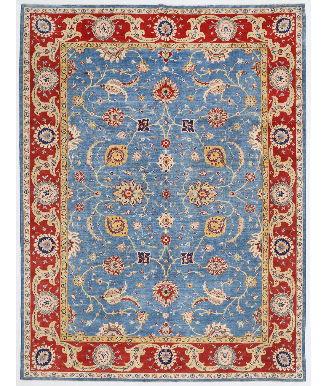 Hand Knotted Ziegler Wool Rug 9' 0" X 11' 10" 9' 0" X 11' 10" (274 X 361) / Blue / Red