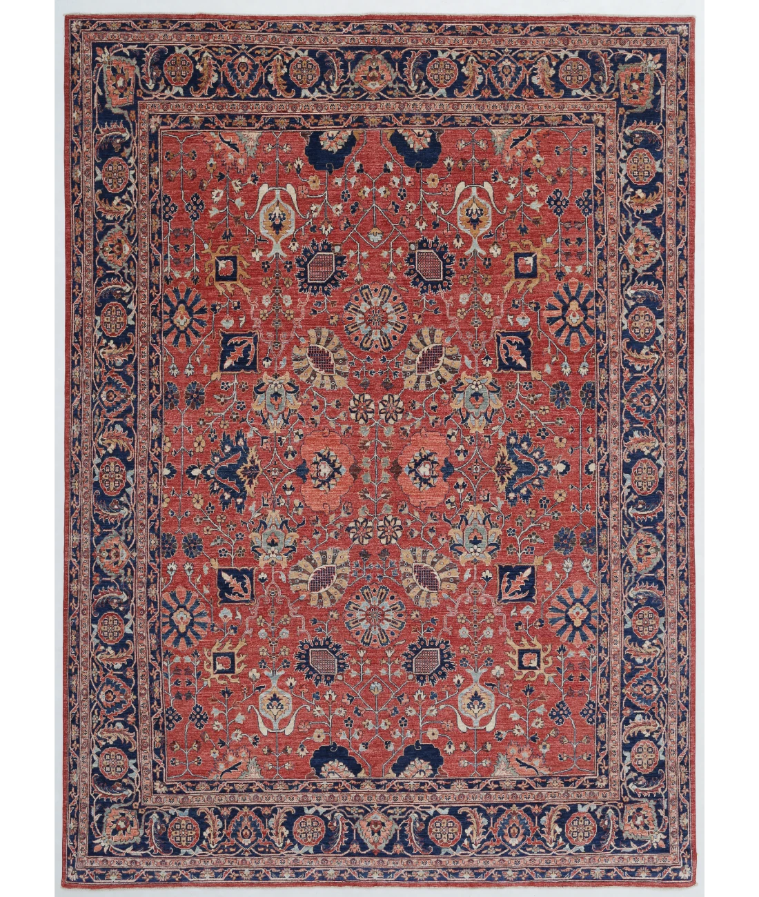 Hand Knotted Ziegler Wool Rug 9' 7" X 13' 5" 9' 7" X 13' 5" (292 X 409) / Rust / Blue