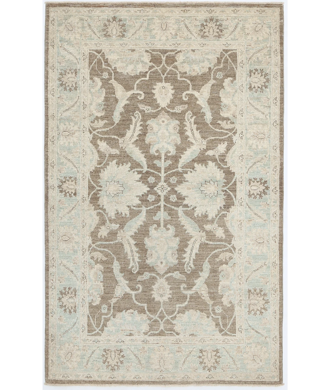 Hand Knotted Ziegler Wool Rug 3' 10" X 6' 2" 3' 10" X 6' 2" (117 X 188) / Brown / Ivory
