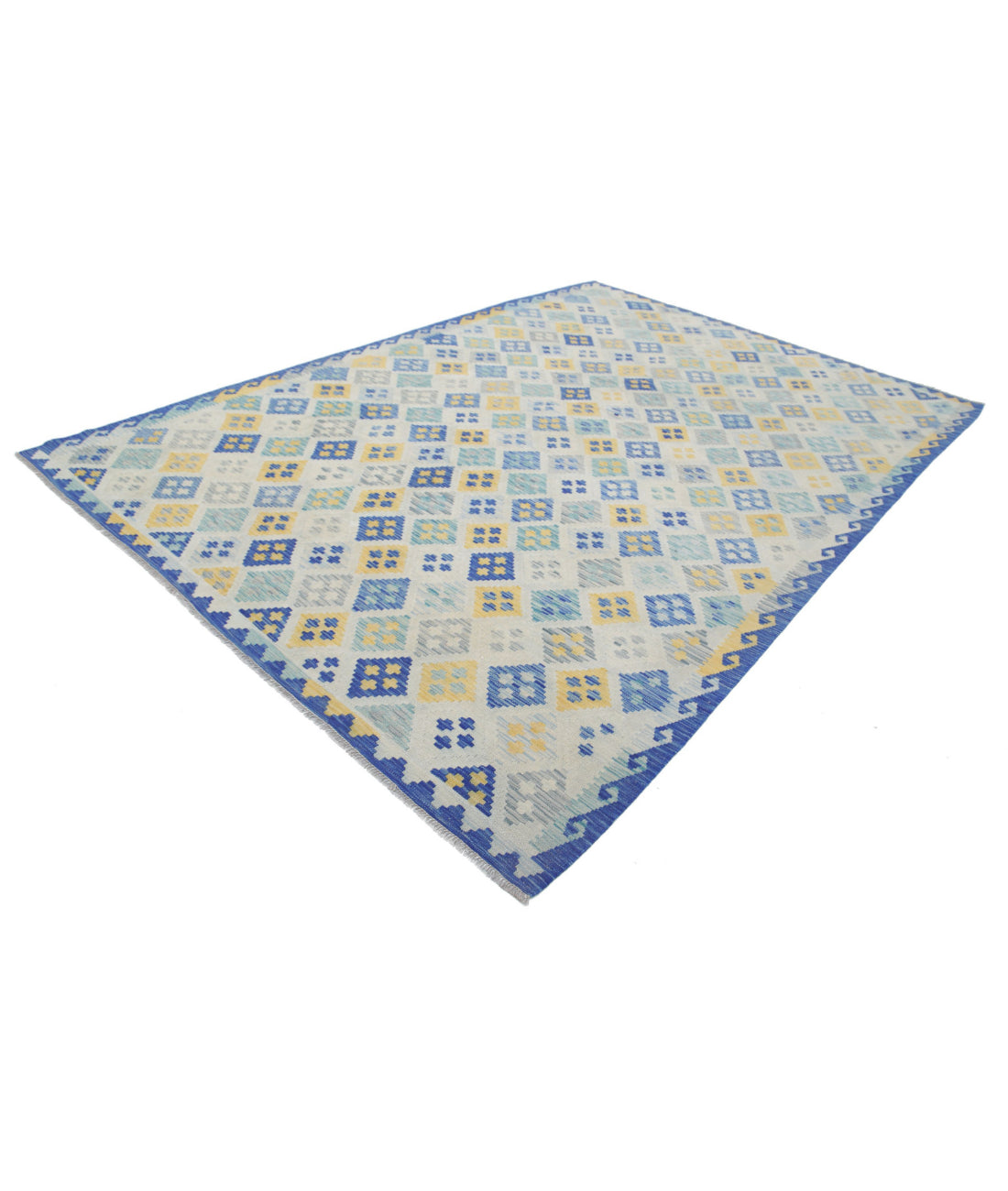 Maimana-Kilim 7'11'' X 11'3'' Hand-Knotted Wool Kilim 7'11'' x 11'3'' (238 X 338) / Blue / Blue