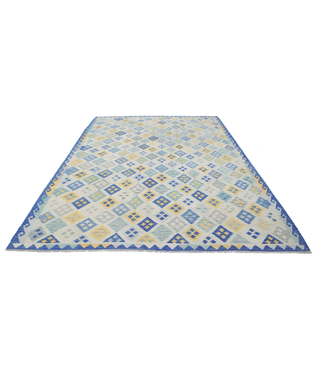 Maimana-Kilim 7'11'' X 11'3'' Hand-Knotted Wool Kilim 7'11'' x 11'3'' (238 X 338) / Blue / Blue