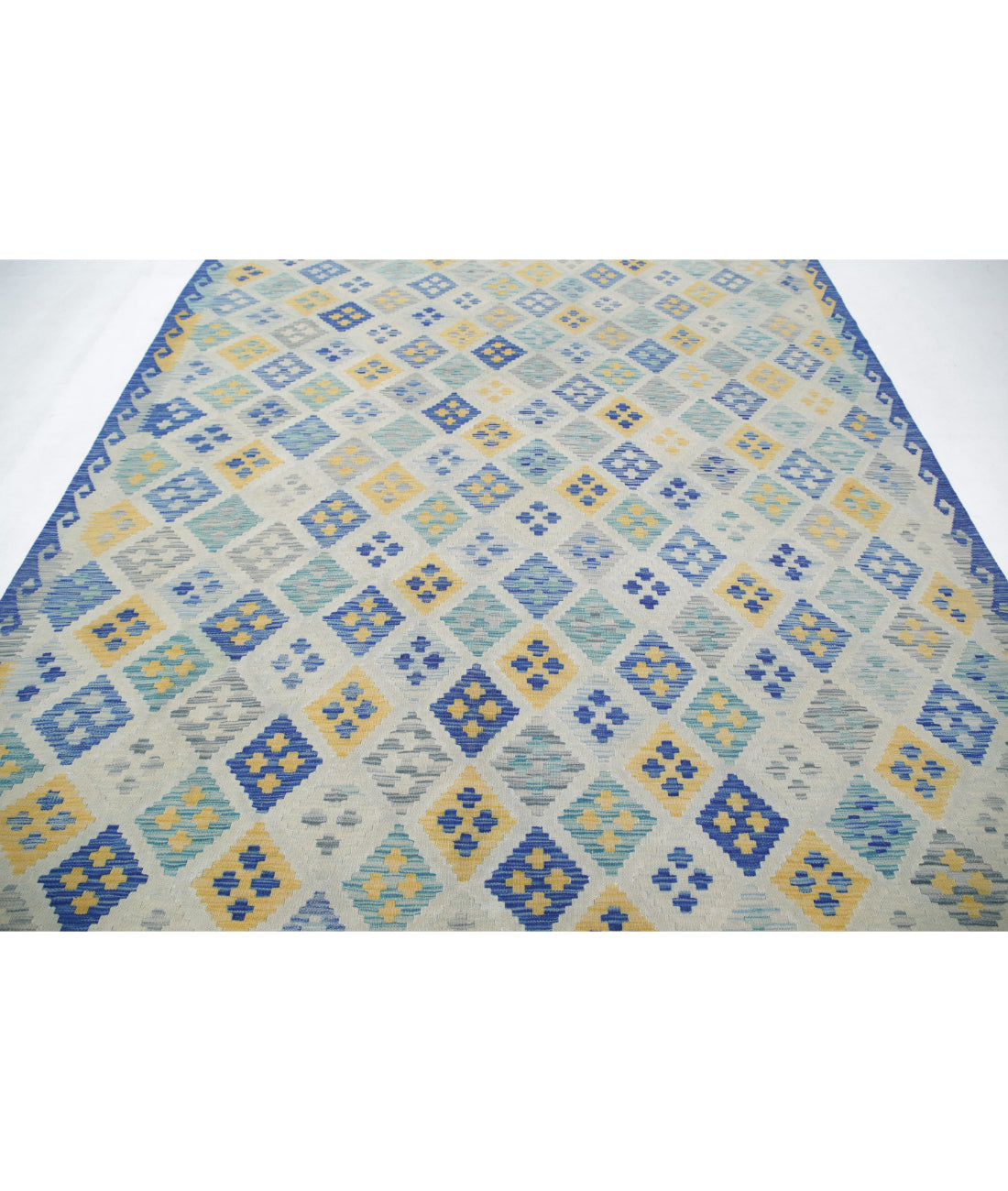 Maimana-Kilim 7'11'' X 11'3'' Hand-Knotted Wool Kilim 7'11'' x 11'3'' (238 X 338) / Blue / Blue