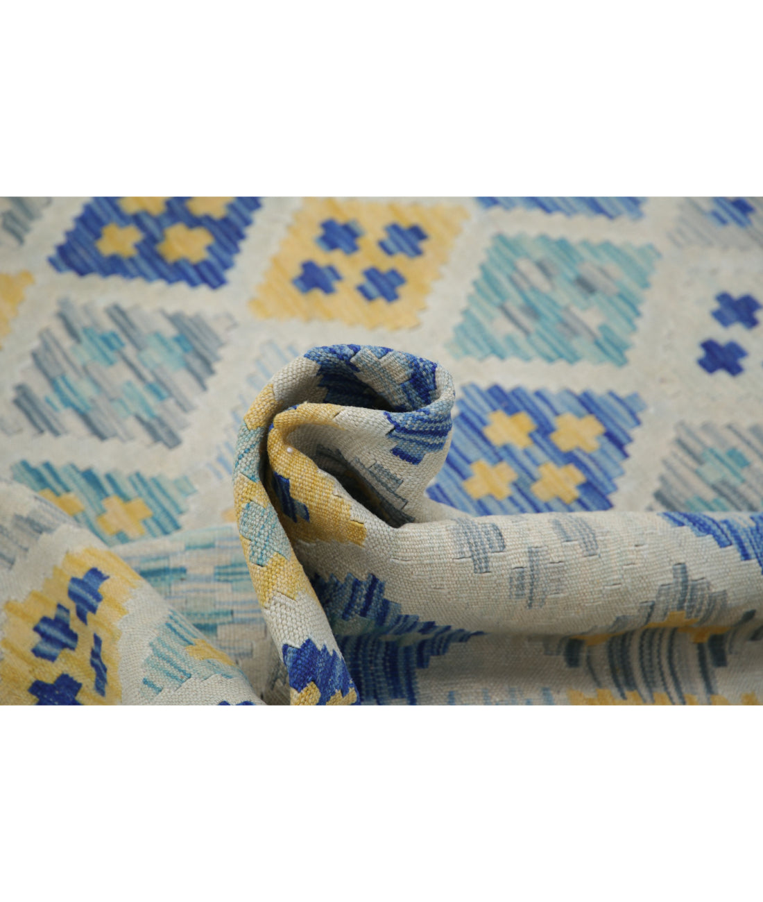 Maimana-Kilim 7'11'' X 11'3'' Hand-Knotted Wool Kilim 7'11'' x 11'3'' (238 X 338) / Blue / Blue