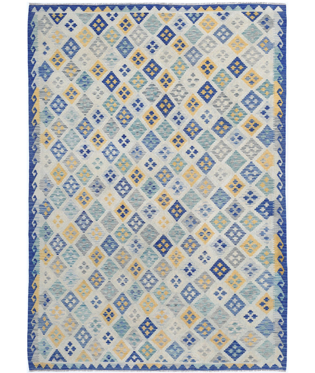 Maimana-Kilim 7'11'' X 11'3'' Hand-Knotted Wool Kilim 7'11'' x 11'3'' (238 X 338) / Blue / Blue