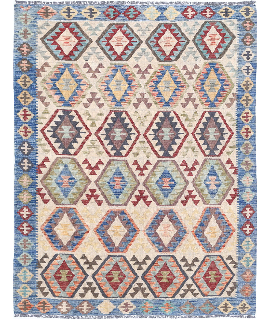 Maimana-Kilim 5'1'' X 6'7'' Hand-Knotted Wool Kilim 5'1'' x 6'7'' (153 X 198) / Ivory / Blue