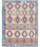 Maimana-Kilim 5'1'' X 6'7'' Hand-Knotted Wool Kilim 5'1'' x 6'7'' (153 X 198) / Ivory / Blue