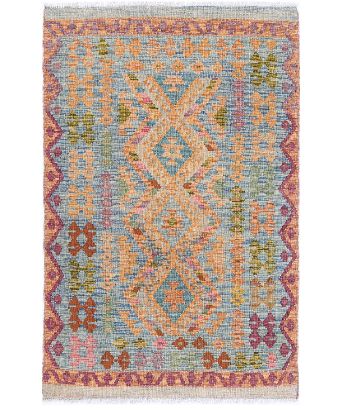Maimana-Kilim 3'3'' X 4'11'' Hand-Knotted Wool Kilim 3'3'' x 4'11'' (98 X 148) / Blue / Blue