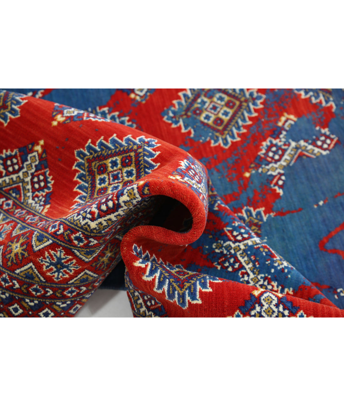Ajrak 4'0'' X 6'0'' Power-Loomed Wool-Bamboo Silk Rug 4'0'' x 6'0'' (120 X 180) / Red / Blue