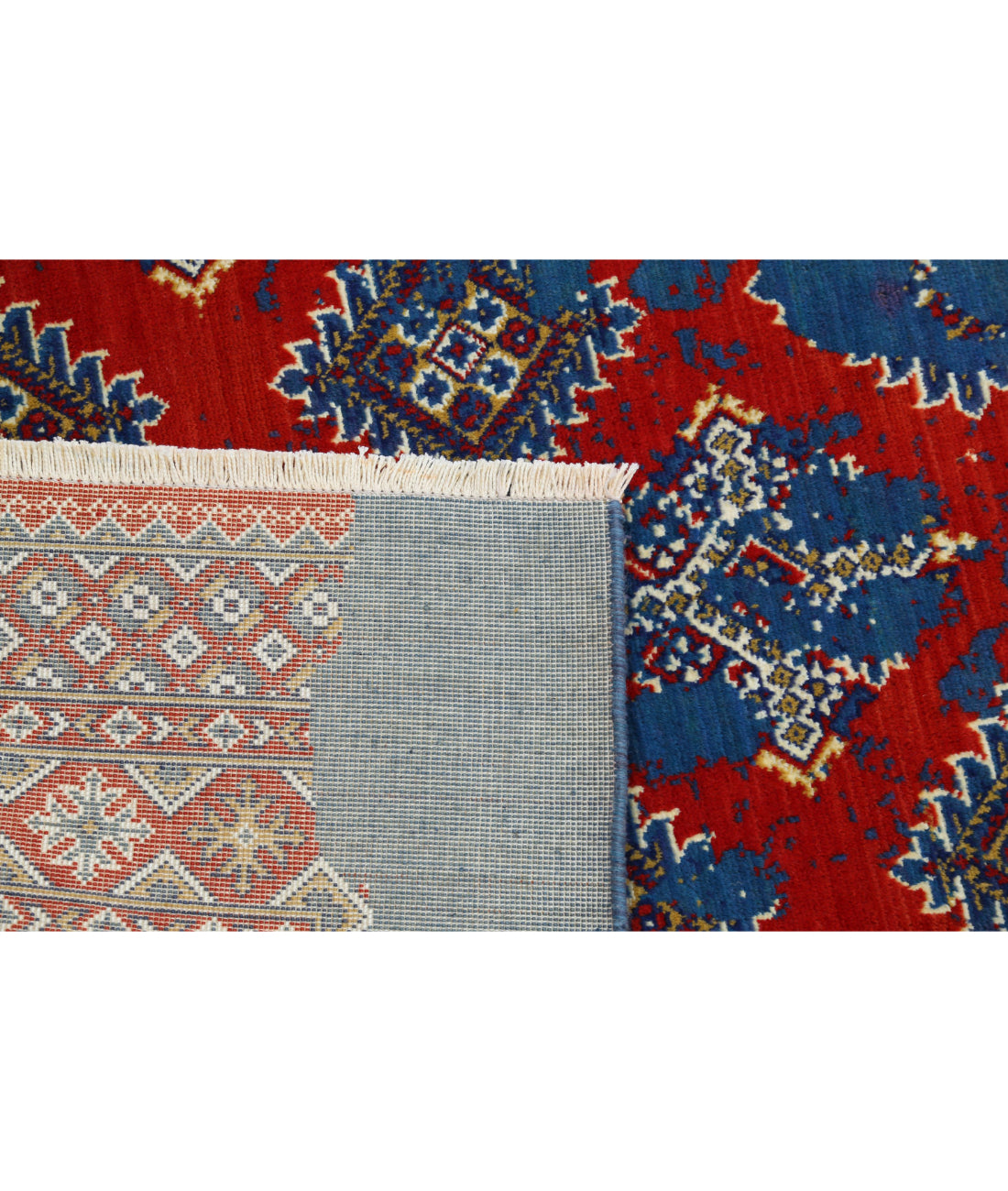 Ajrak 4'0'' X 6'0'' Power-Loomed Wool-Bamboo Silk Rug 4'0'' x 6'0'' (120 X 180) / Red / Blue