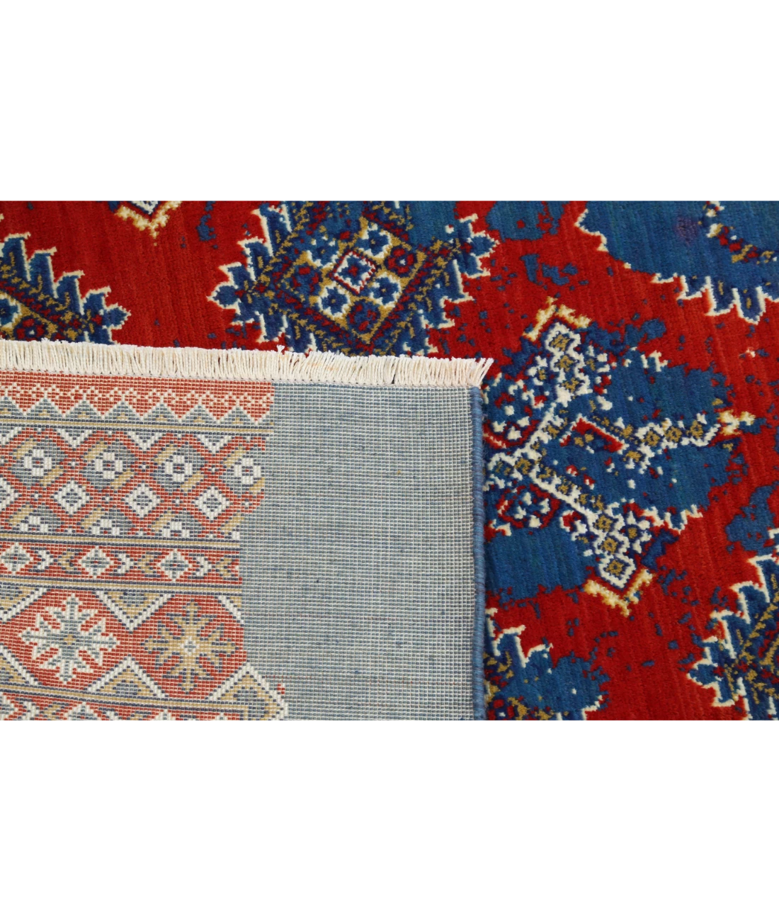 Ajrak 4'0'' X 6'0'' Power-Loomed Wool-Bamboo Silk Rug 4'0'' x 6'0'' (120 X 180) / Red / Blue