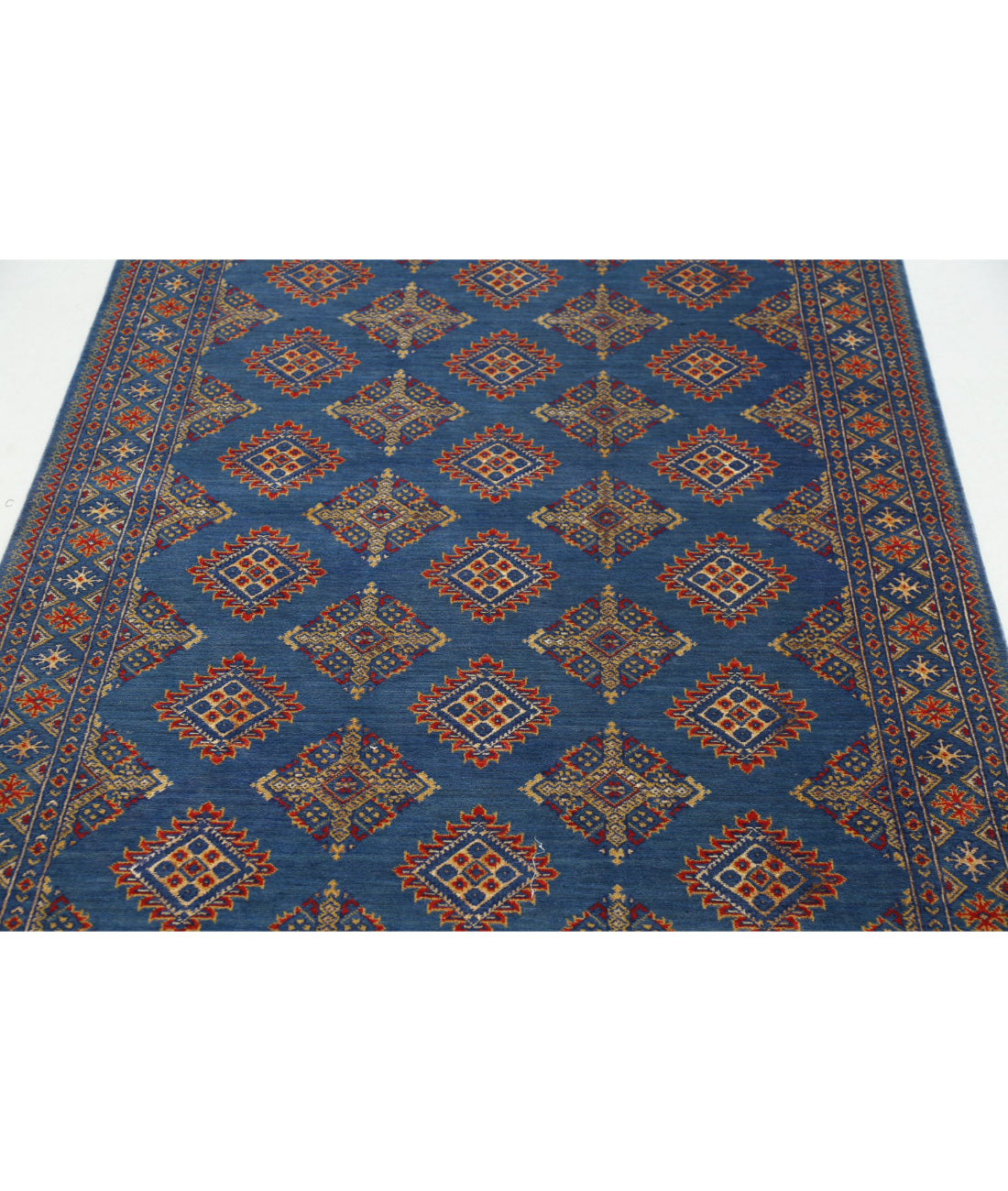 Ajrak 4'0'' X 6'0'' Power-Loomed Wool-Bamboo Silk Rug 4'0'' x 6'0'' (120 X 180) / Blue / Red