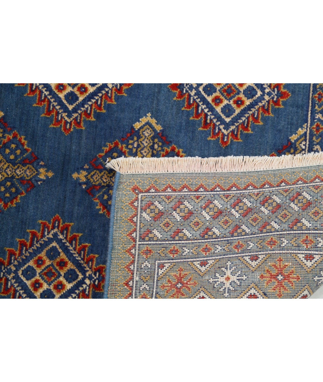 Ajrak 4'0'' X 6'0'' Power-Loomed Wool-Bamboo Silk Rug 4'0'' x 6'0'' (120 X 180) / Blue / Red