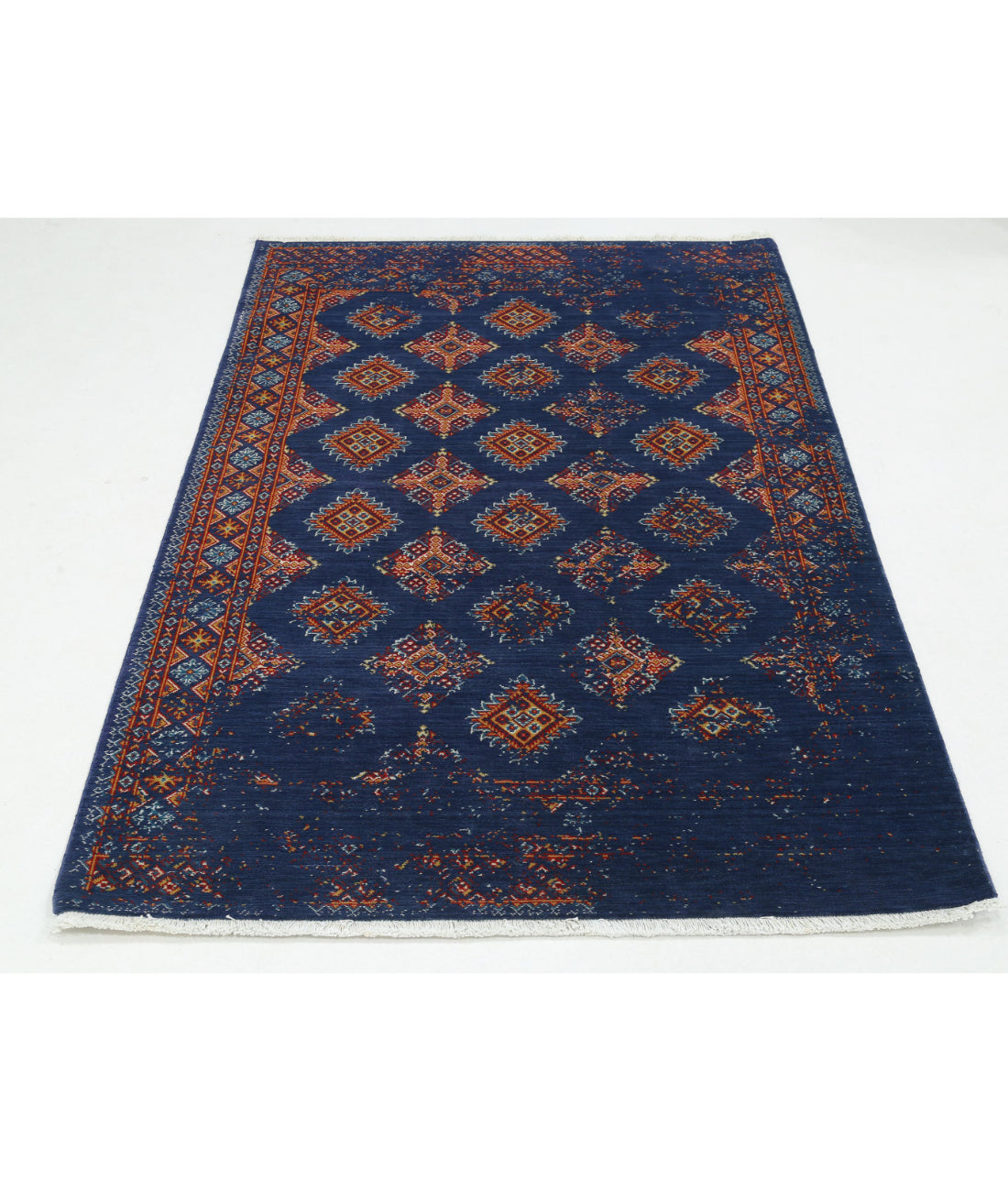 Ajrak 3'11'' X 6'0'' Power-Loomed Wool-Bamboo Silk Rug 3'11'' x 6'0'' (118 X 180) / Blue / Red