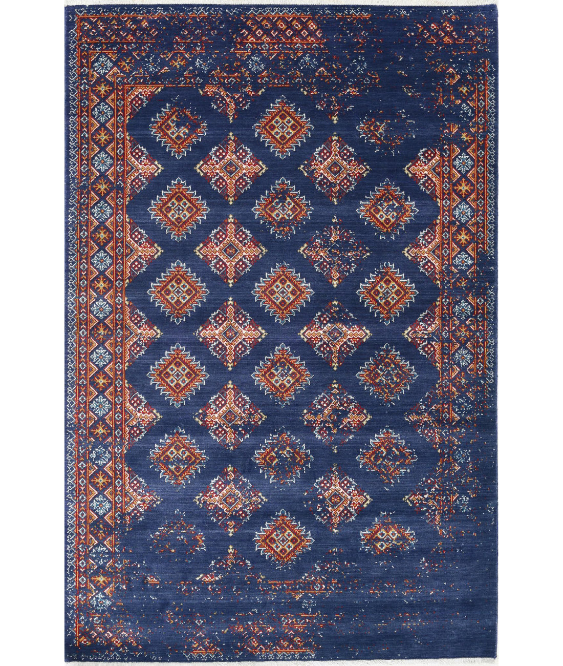 Ajrak 3'11'' X 6'0'' Power-Loomed Wool-Bamboo Silk Rug 3'11'' x 6'0'' (118 X 180) / Blue / Red