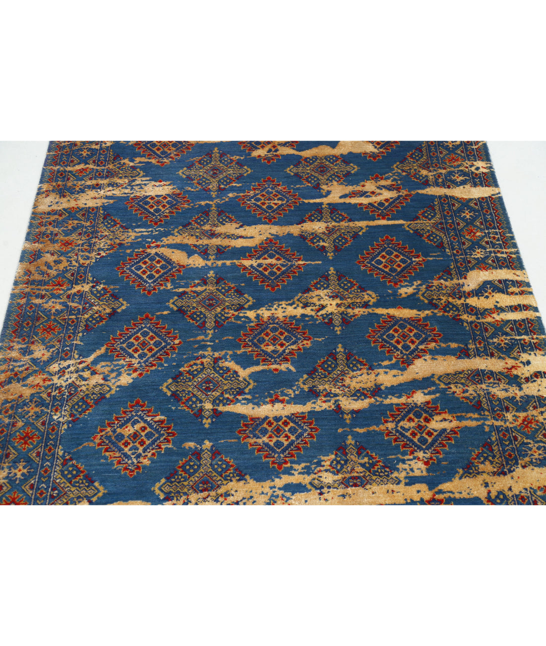 Ajrak 4'0'' X 6'1'' Power-Loomed Wool-Bamboo Silk Rug 4'0'' x 6'1'' (120 X 183) / Blue / Red