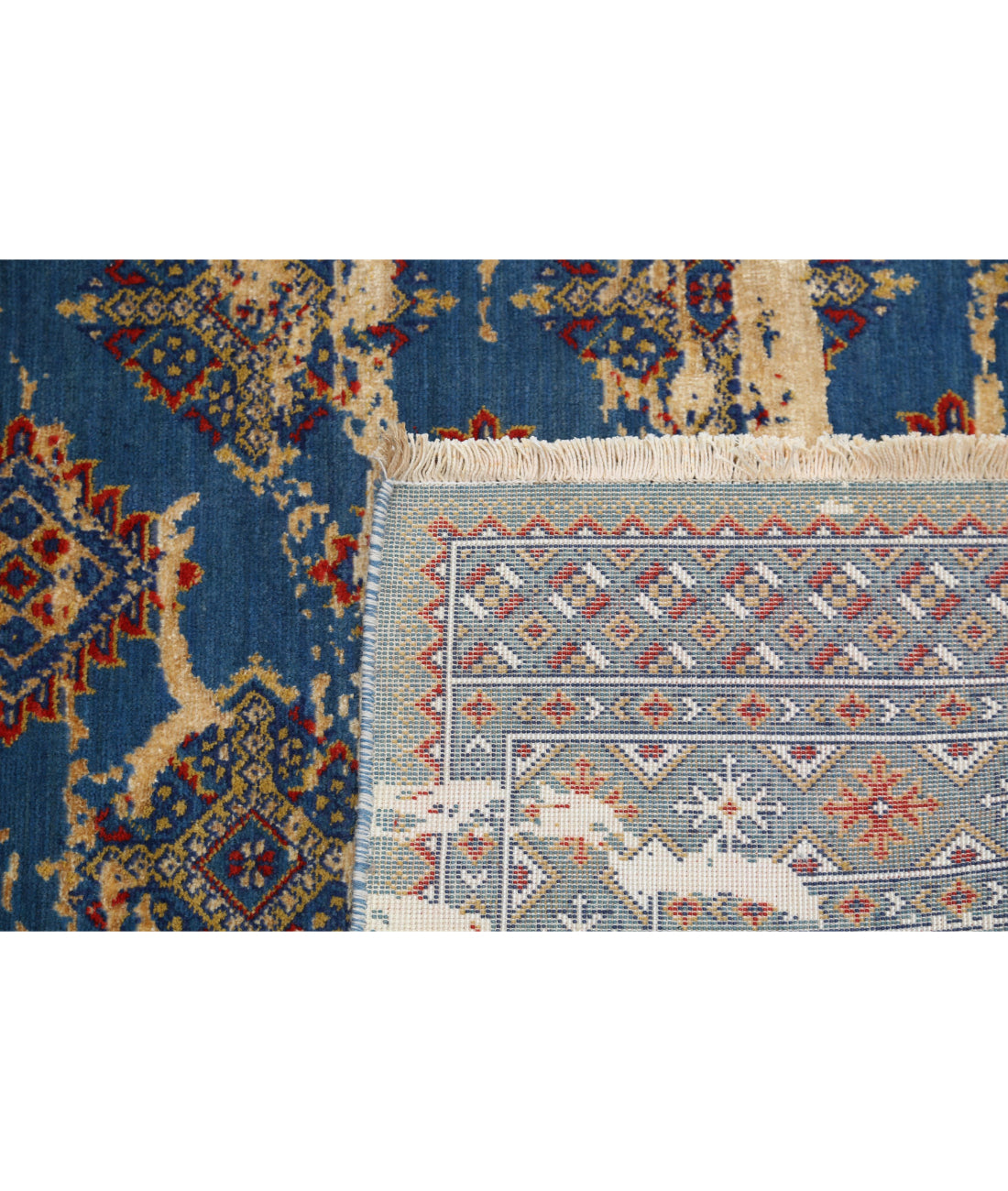 Ajrak 4'0'' X 6'1'' Power-Loomed Wool-Bamboo Silk Rug 4'0'' x 6'1'' (120 X 183) / Blue / Red