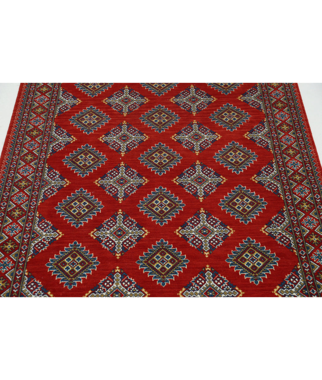 Ajrak 3'11'' X 6'0'' Power-Loomed Wool-Bamboo Silk Rug 3'11'' x 6'0'' (118 X 180) / Red / Blue
