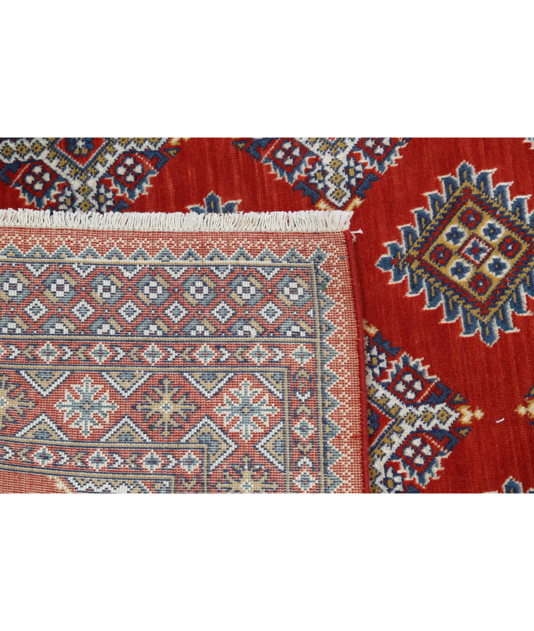 Ajrak 3'11'' X 6'0'' Power-Loomed Wool-Bamboo Silk Rug 3'11'' x 6'0'' (118 X 180) / Red / Blue