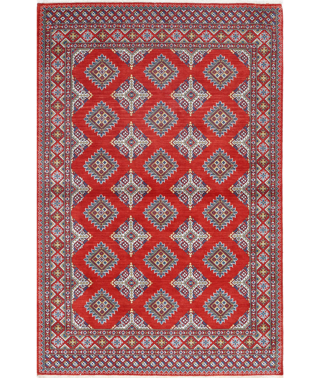 Ajrak 3'11'' X 6'0'' Power-Loomed Wool-Bamboo Silk Rug 3'11'' x 6'0'' (118 X 180) / Red / Blue